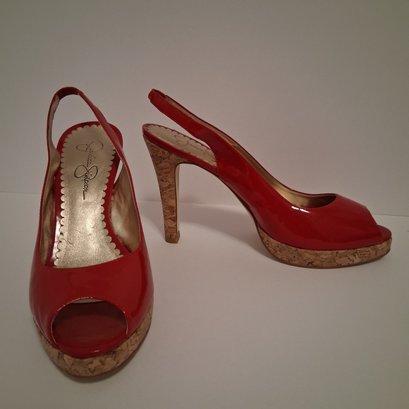 Jessica Simpson Red Peep Toe Slingback Heels - Picture 8 of 9